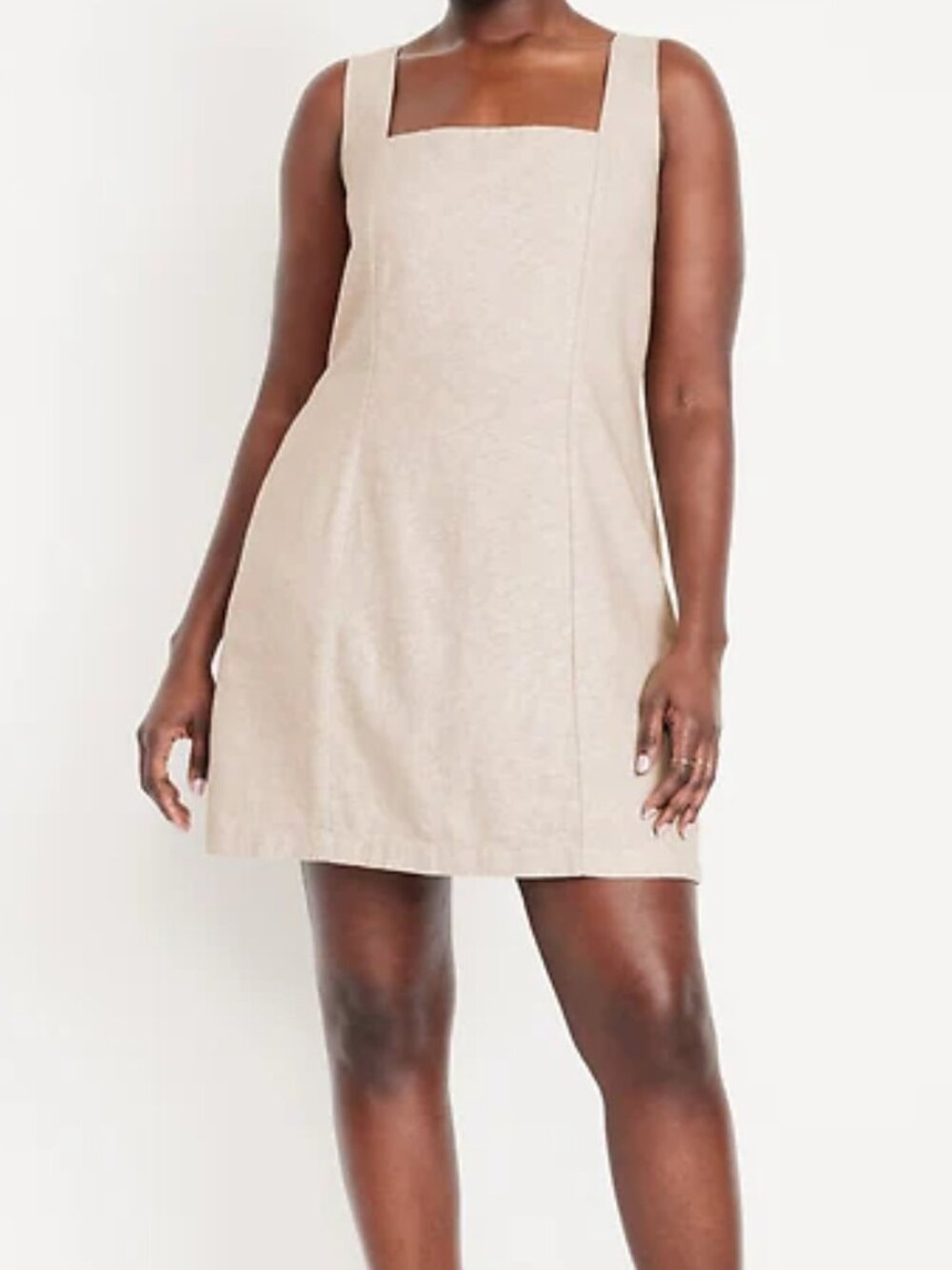 Square-Neck Linen-Blend Mini Dress